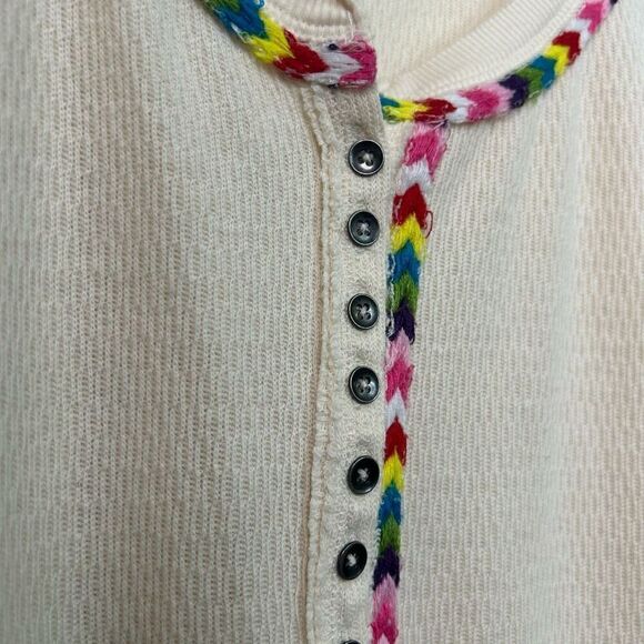 We The Free Henley Rainbow Thermal Top Long Sleeve Multicolor Scoop Neck Size L - Picture 4 of 10